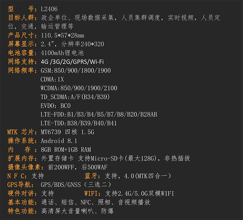 L2406 4G公网对讲机